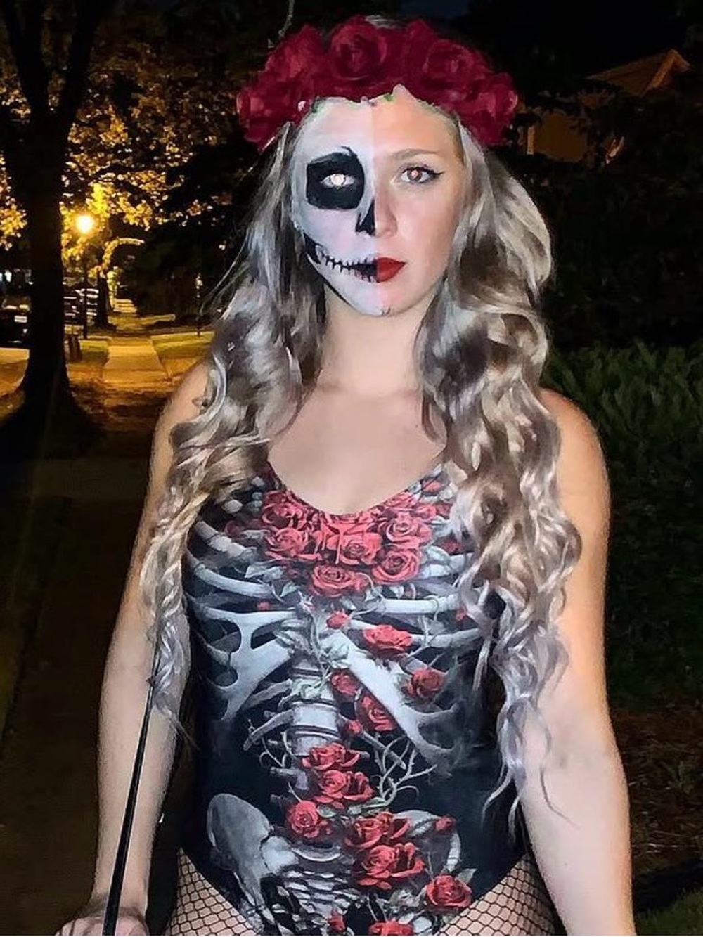 Skeleton Bodysuit and Rose Headband Halloween Costume
